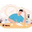 stressed millennial guy studying before college exams distressed student meeting deadline doing assignment preparing test home with books flat illustration 74855 20731